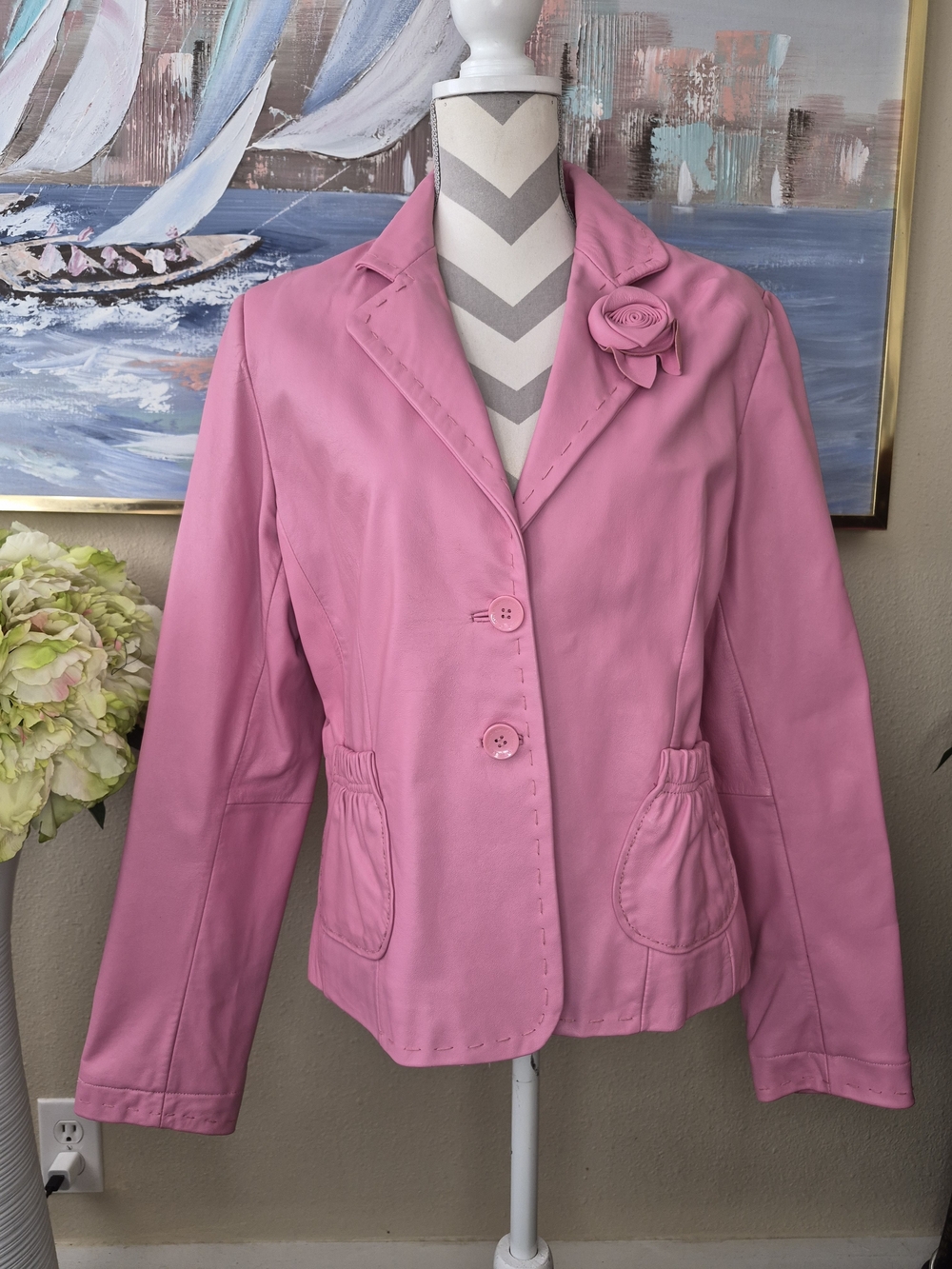 Wilsons Leather Pink Floral Accent Leather Jacket